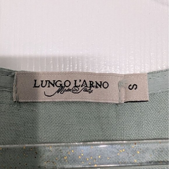 Lungo Larno Crochet Linen Dress Womens Size Small Green Italian Sleeveless Shift - Picture 5 of 13